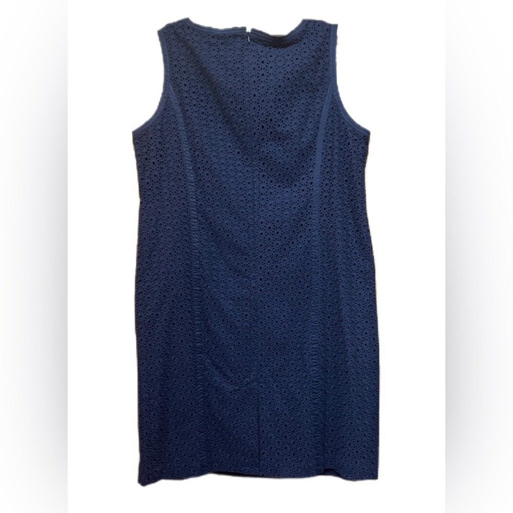 NWT Talbots 16W Eyelet Dress Navy Blue Midi Long Lined - Picture 2 of 5